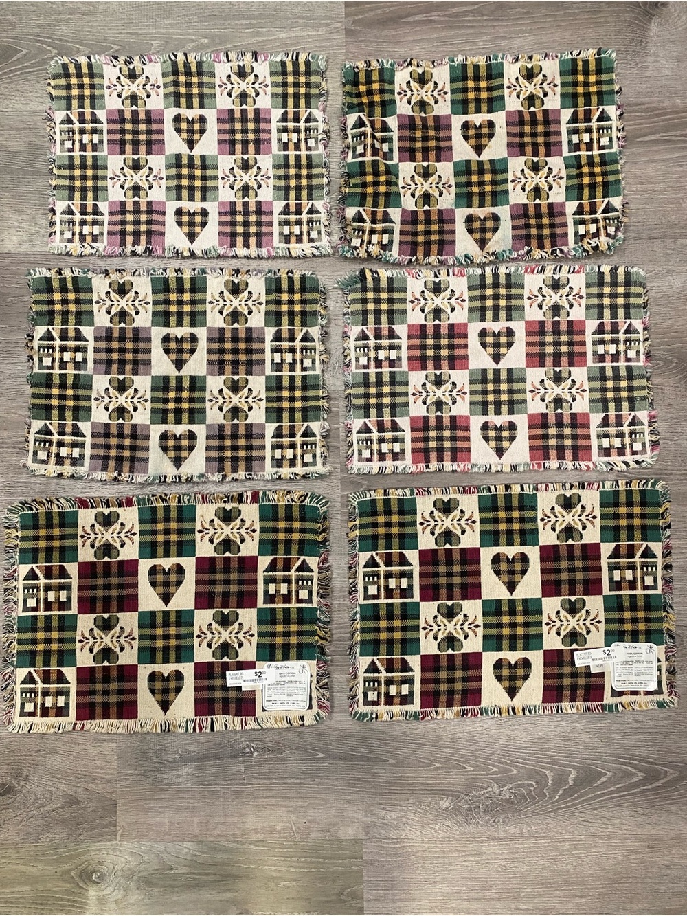 Vintage Park B Smith Woven Tapestry Placemats Set of 6 Houses Hearts